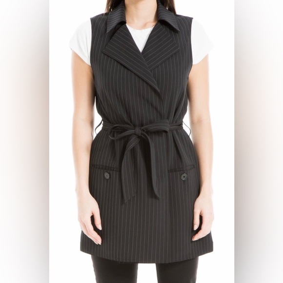 MAX STUDIO Pinstripe belted Twill Drape Vest Dress NWT Black & Grey XS Runs big - Picture 14 of 15